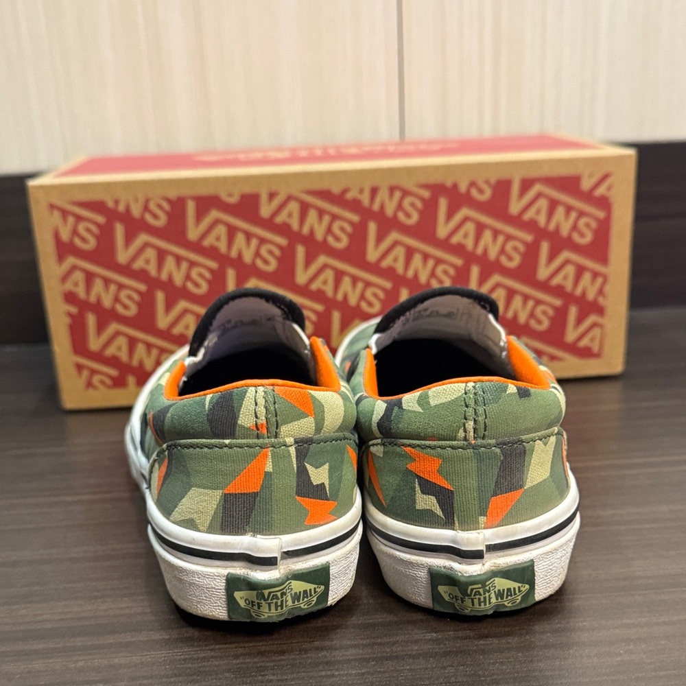 Vans Green Camo Slip-Ons with Orange Highlights - Picture 3 of 6